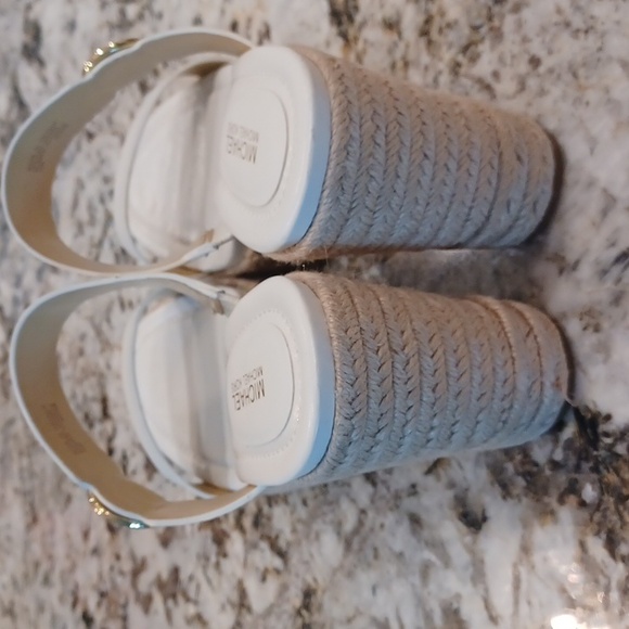 Michael Kors Lucinda Vachetta Leather Epadrille Wedge Sandals, White Leather 10 - Picture 11 of 16